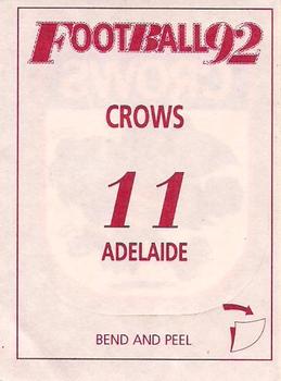 1992 Select AFL Stickers #11 Adelaide Crows Back